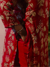 Red gorgette silk kurthi top and pant set - AKR01