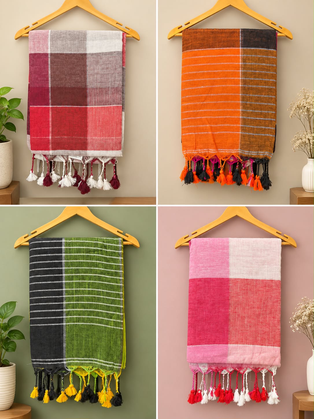Linen box pattern sarees