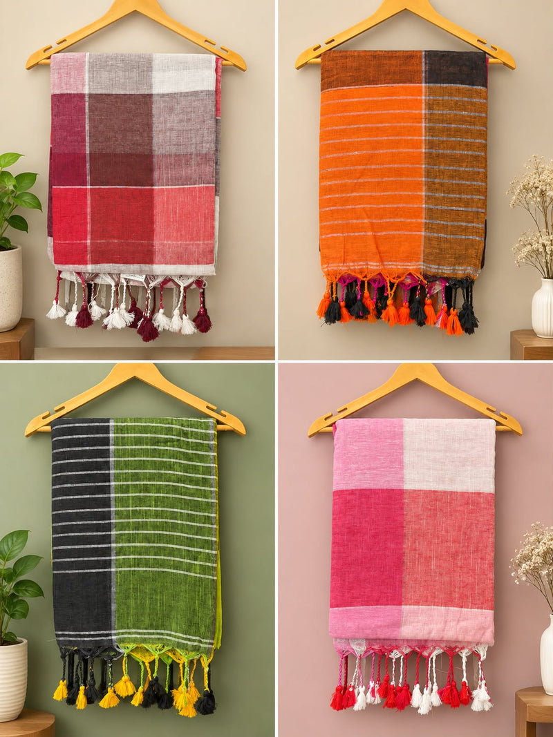 Linen box pattern sarees
