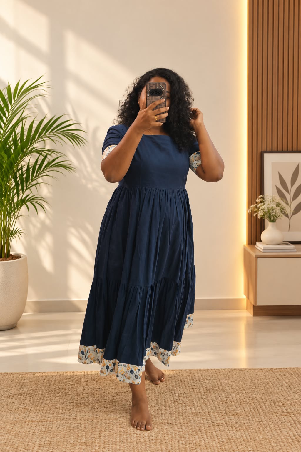 Navy petals - Maxi gown for everyday comfort
