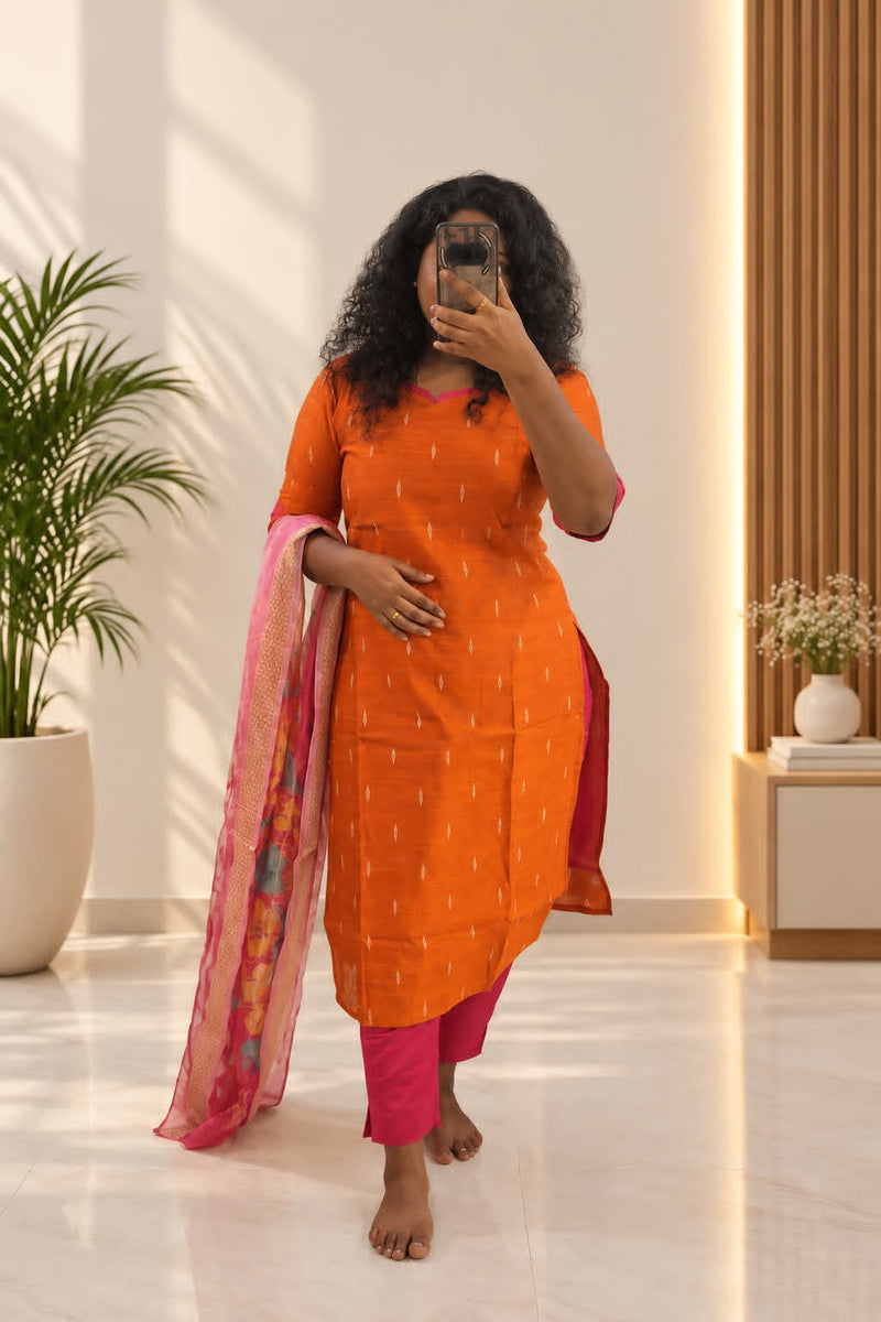 Rustic Rose – 3-Piece Raw silk  Salwar Set