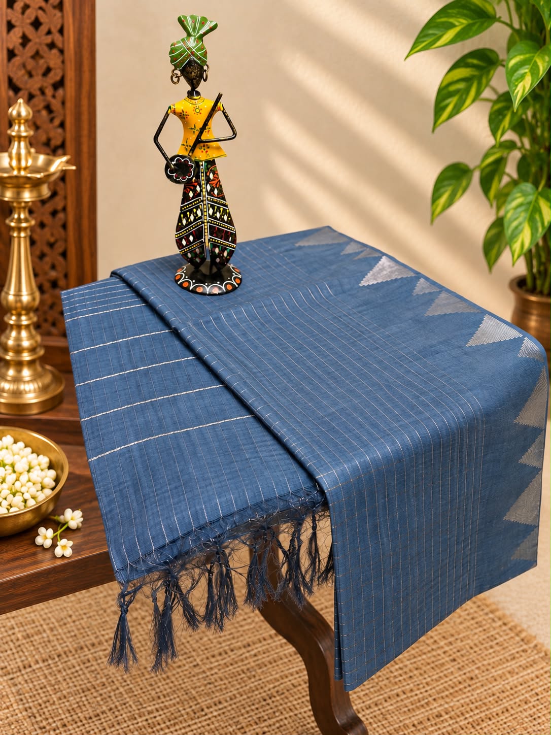 Semi ﻿Tussar Saree with Temple Border