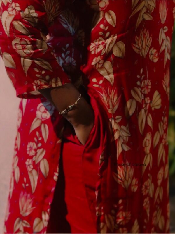 Red gorgette silk kurthi top and pant set - AKR01