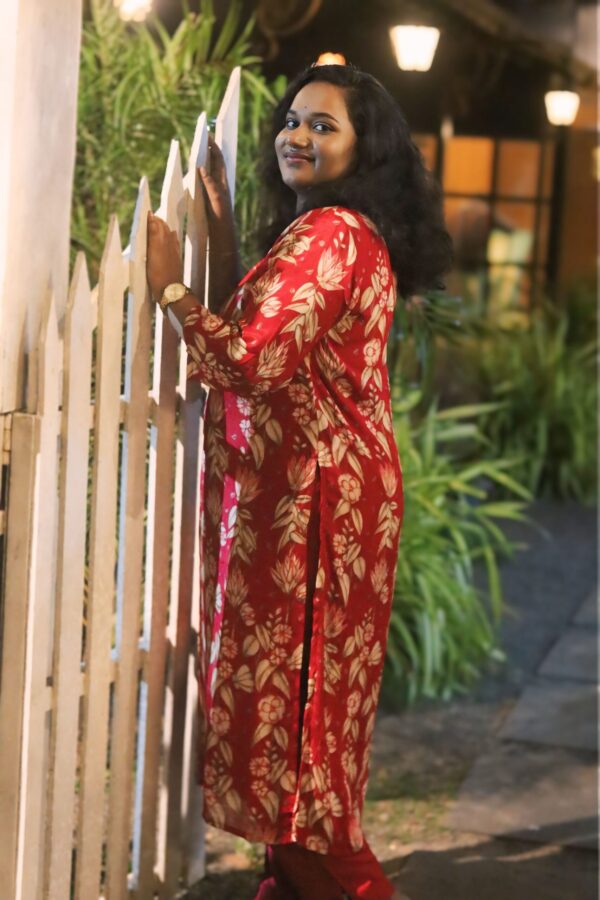 Red gorgette silk kurthi top and pant set - AKR01