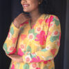 yellow hakoba floral printed full sleeve straight cut kurthi - AKH04