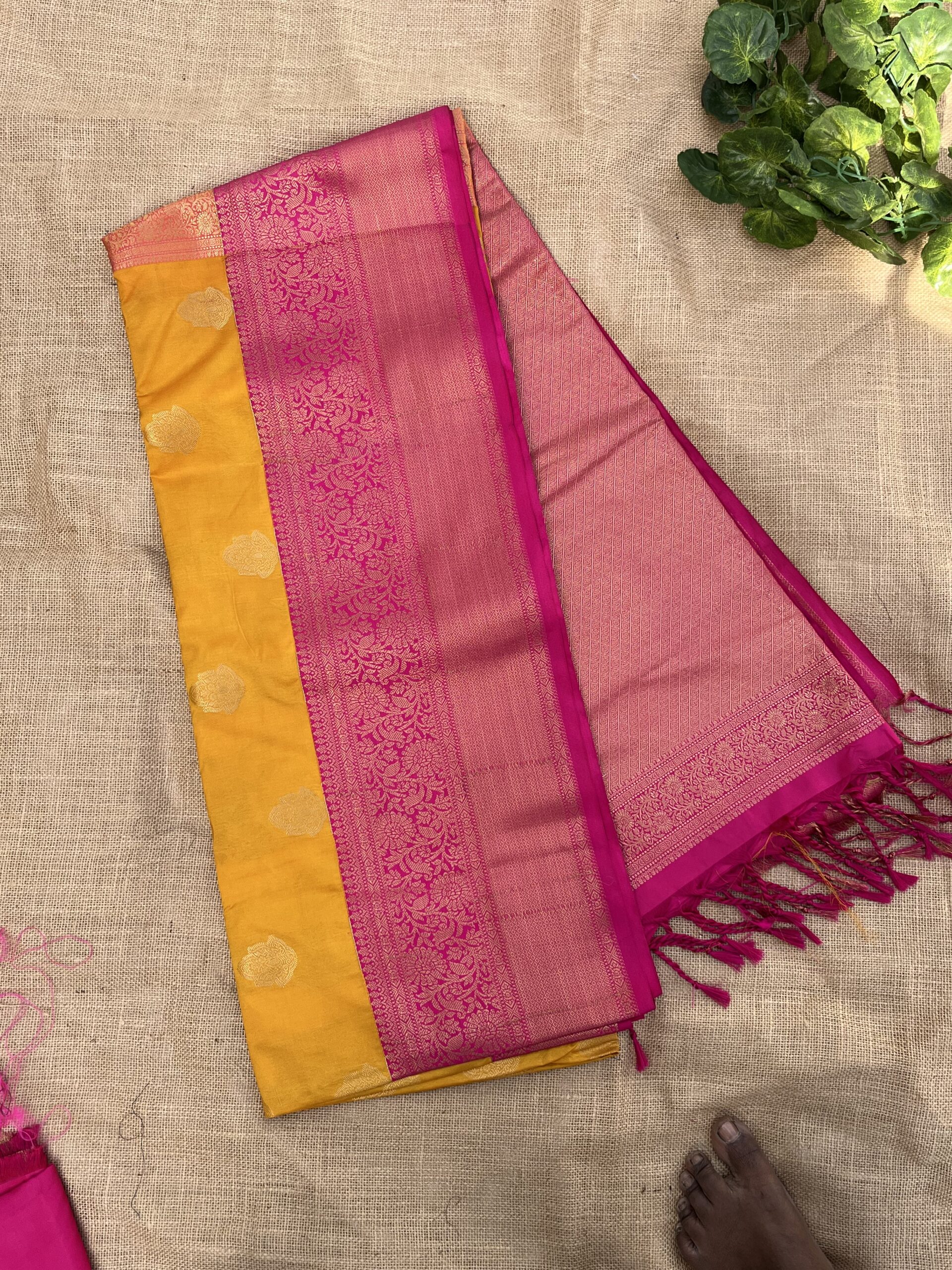 VARNAM - Yellow and pink semi silk saree