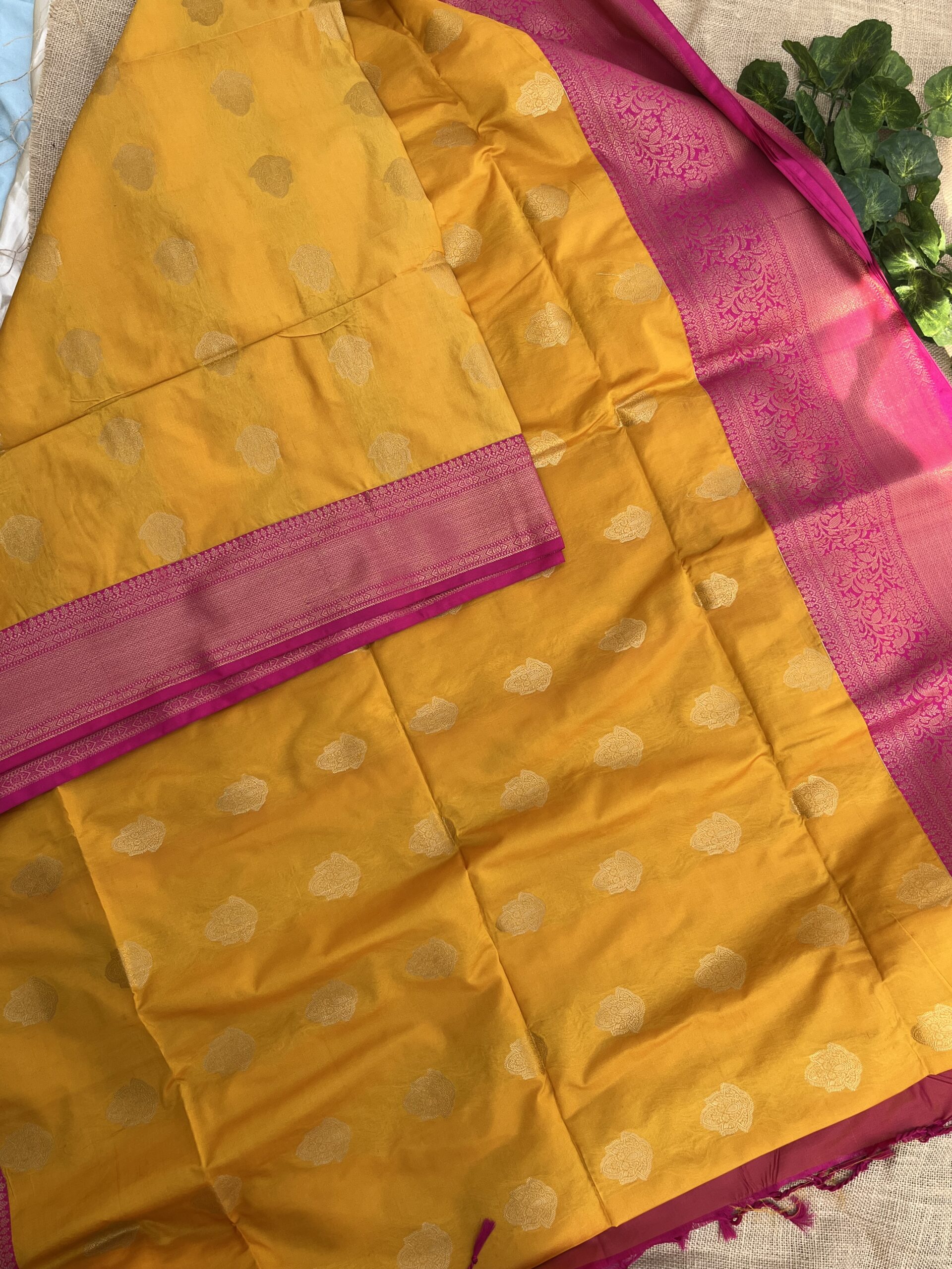 VARNAM - Yellow and pink semi silk saree