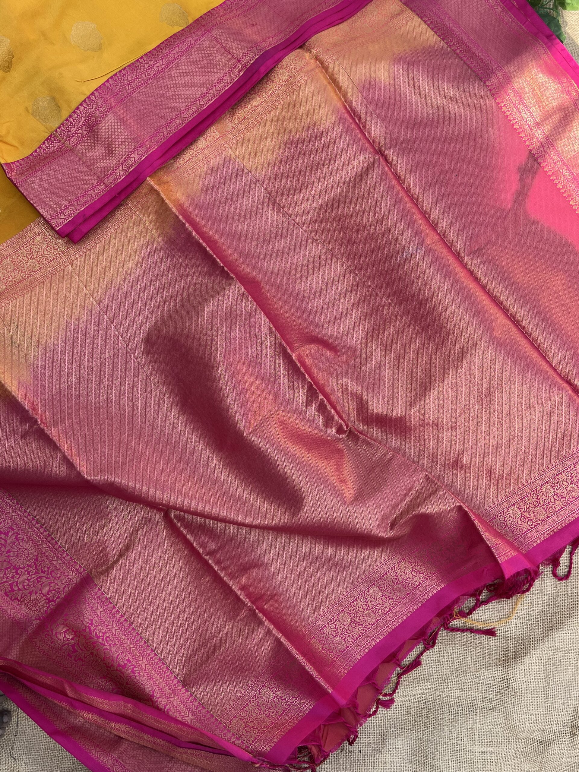 VARNAM - Yellow and pink semi silk saree