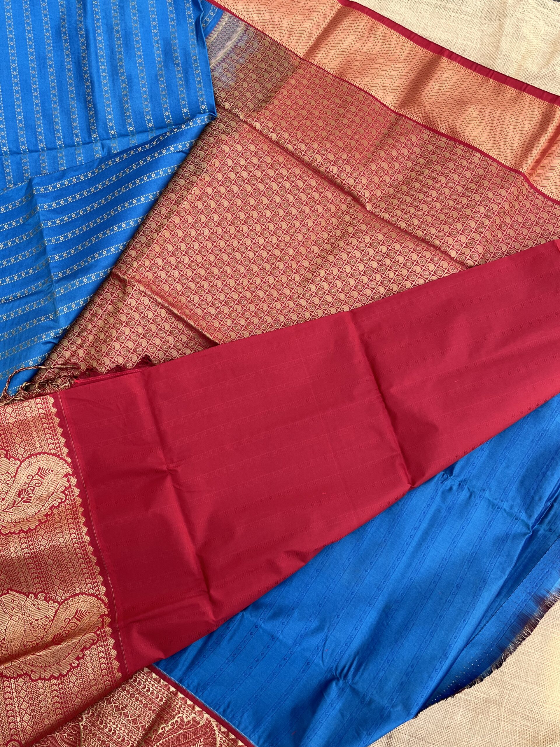VARNAM- Blue and red semi silk sarees