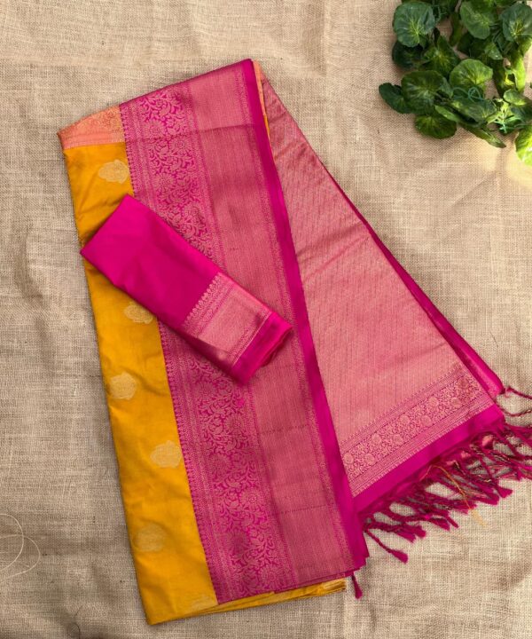 VARNAM - Yellow and pink semi silk saree